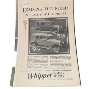 Vintage 1928 Whippet Leading the Field in Quality at Low Prices Ad Advertisement